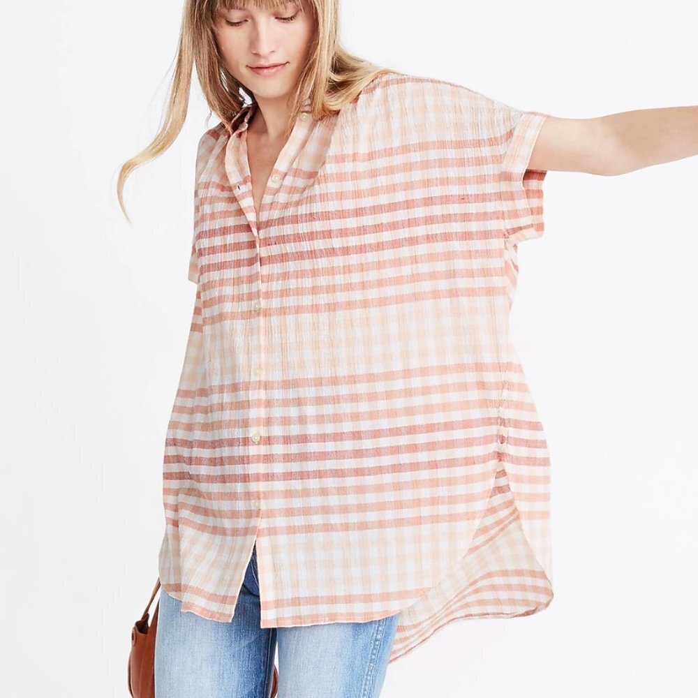 Madewell central tunic shirt in ombré gingham check women’s size medium